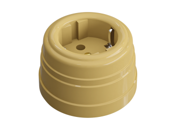 Розетка ретро пластиковая, двухполюсная, с заземляющим контактом, IP20, песочное золото, УСАДЬБА, ТМ