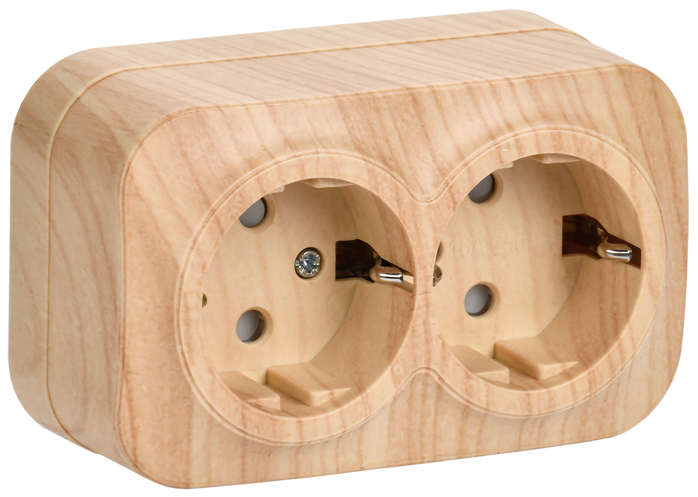 GLORY Розетка 2-местная для открытой установки с заземлением с защитными шторками 16А РСш22-3-ХС сосна IEK ERH24-K34-16