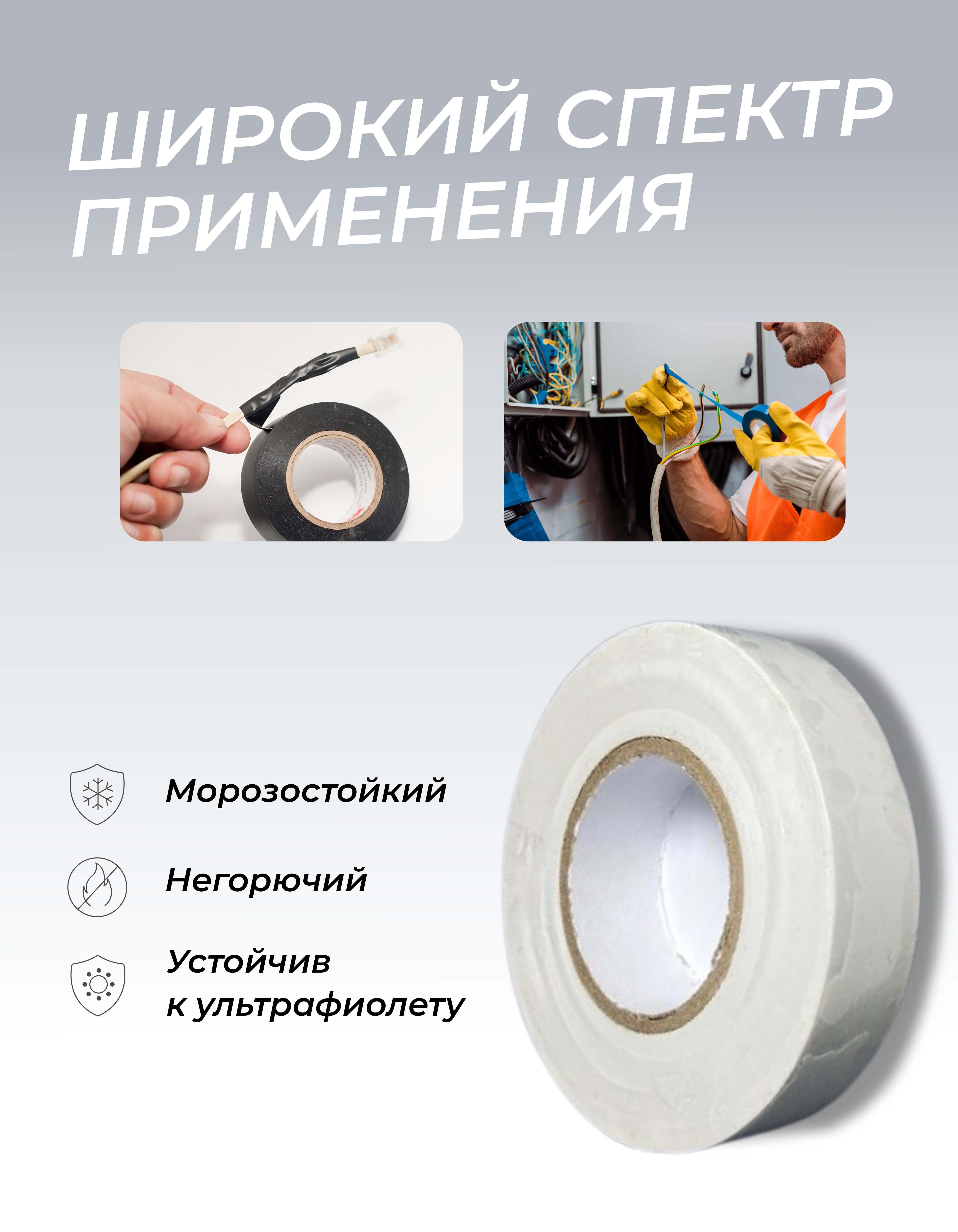 Изолента 0,18х19х20м профессиональная белая (10шт/уп) DEKRON - Фото 3