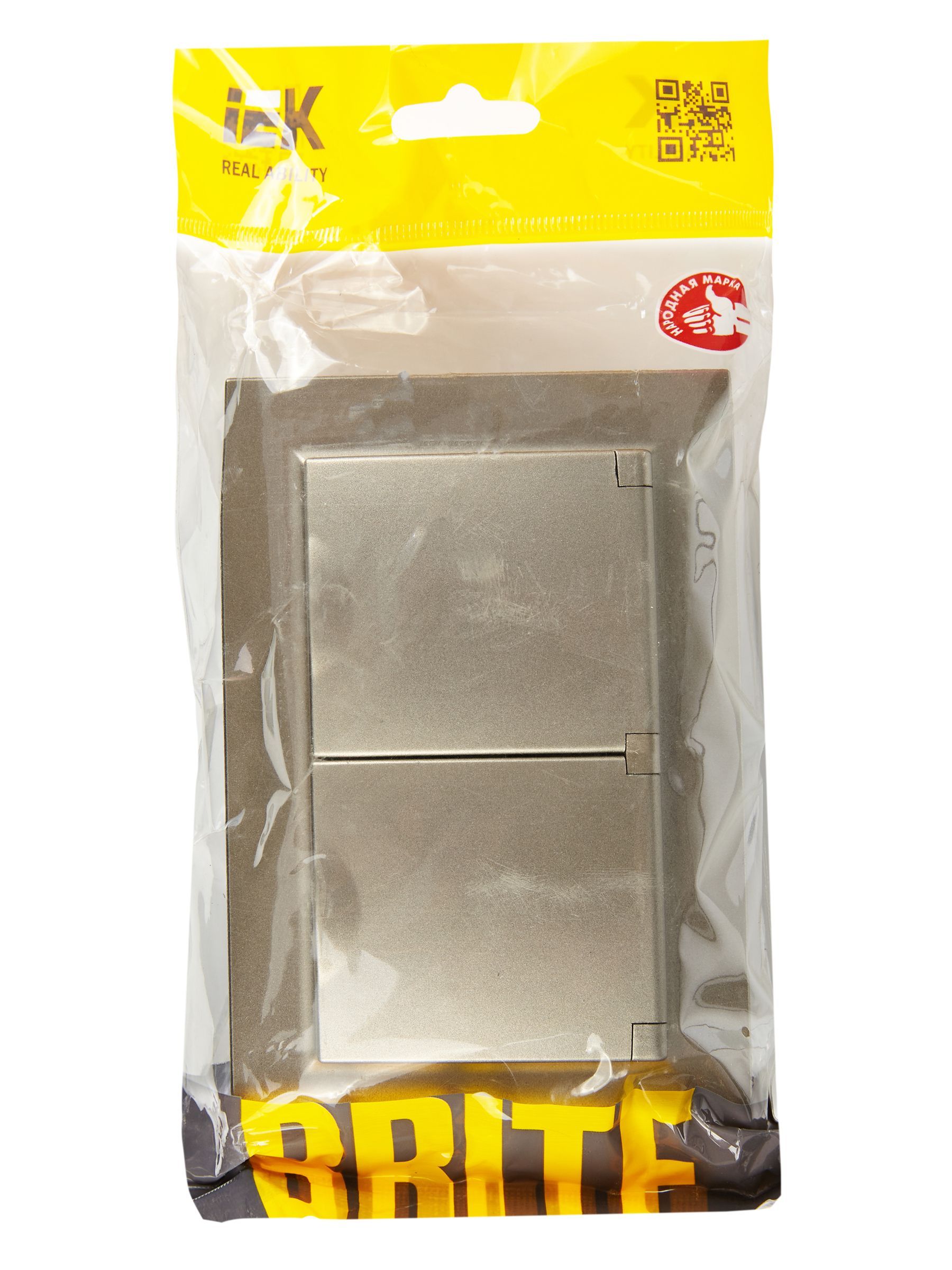 BRITE Розетка 2-местная с заземлением с защитными шторками и крышкой 16А в сборе IP44 РСбш12-3-44-БрШ шампань IEK - Фото 8