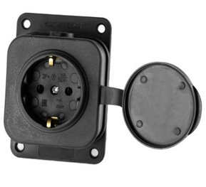 Розетка одноместная влагозащищенная 2P+PE 230V 16A IP54, каучук, черная DY-01-01-006