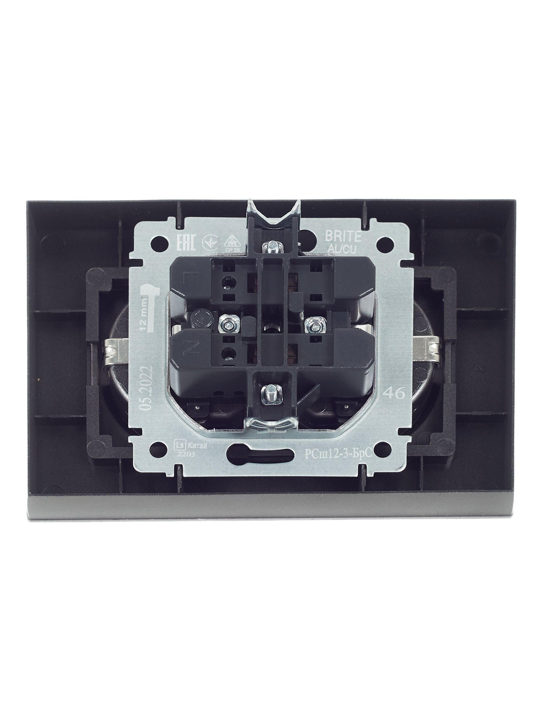 BRITE Розетка 2-местная с заземлением с защитными шторками 16А в сборе РСш12-3-БрС сталь IEK - Фото 5