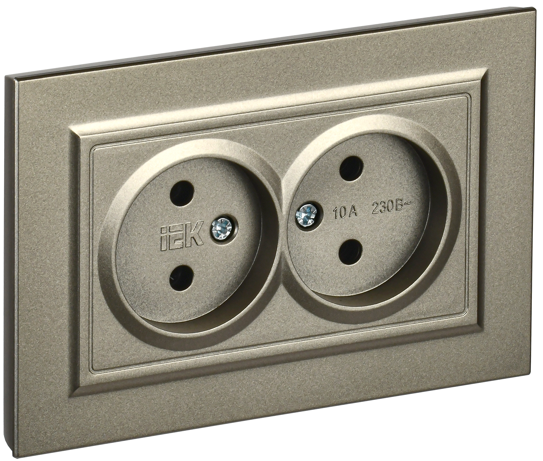 BRITE Розетка 2-местная без заземления без защитных шторок 10А в сборе РС12-2-БрШ шампань IEK BR-R20-10-K37-F