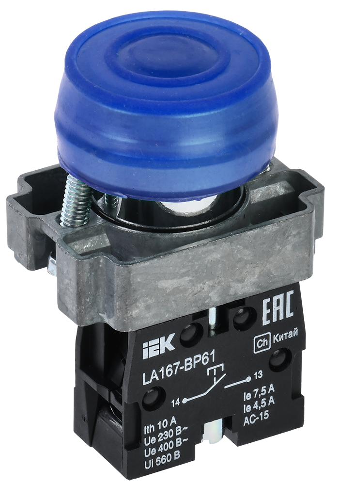 Кнопка управления LA167-BP61 d=22мм 1з синяя IEK