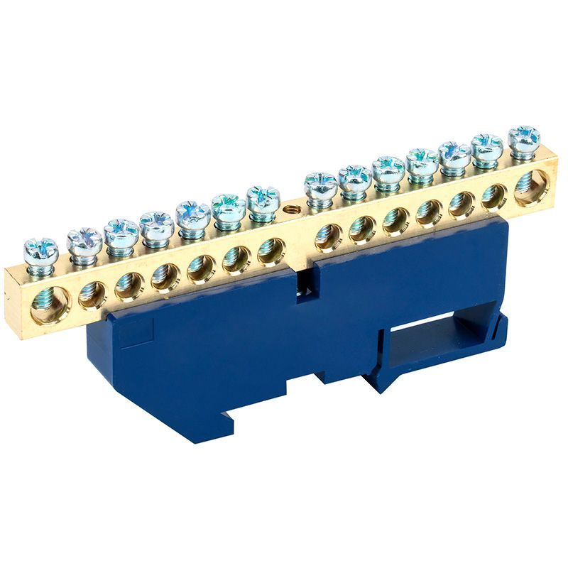 Шина «N» нулевая с синим изолятором на DIN-рейку 8x12мм стойка бол. 14 групп REXANT 11-2350