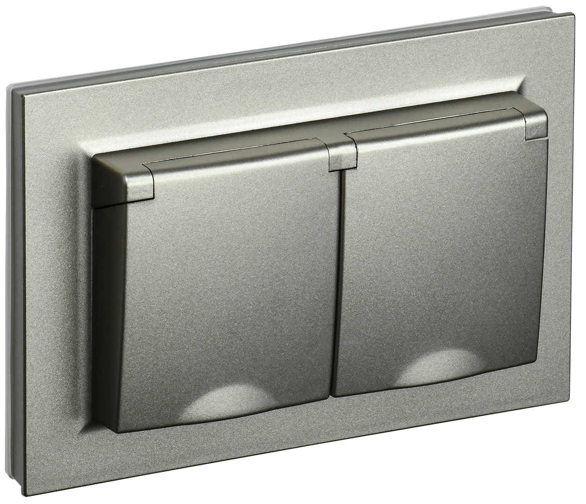 BRITE Розетка 2-местная с заземлением с защитными шторками и крышкой 16А в сборе IP44 РСбш12-3-44-БрШ шампань IEK