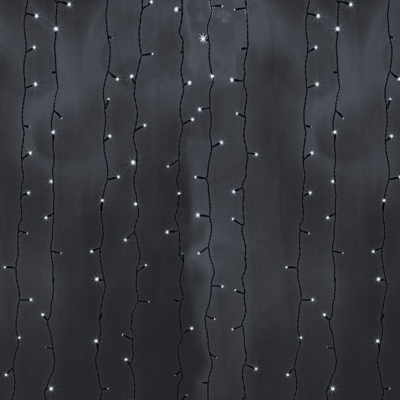 Гирлянда светодиодная Занавес 2х9м 2200 LED БЕЛЫЙ черный ПВХ IP65 эффект водопада 230В не соединяется блок в комплекте NEON-NIGHT 235-275