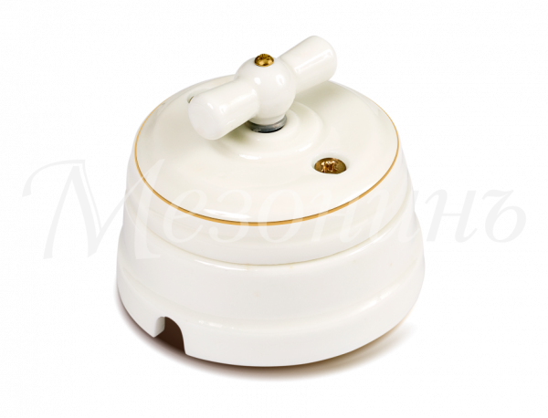 Выключатель ретро проходной фарфор поворотный на 2 положения в комплекте с подъемной рамкой, 10А