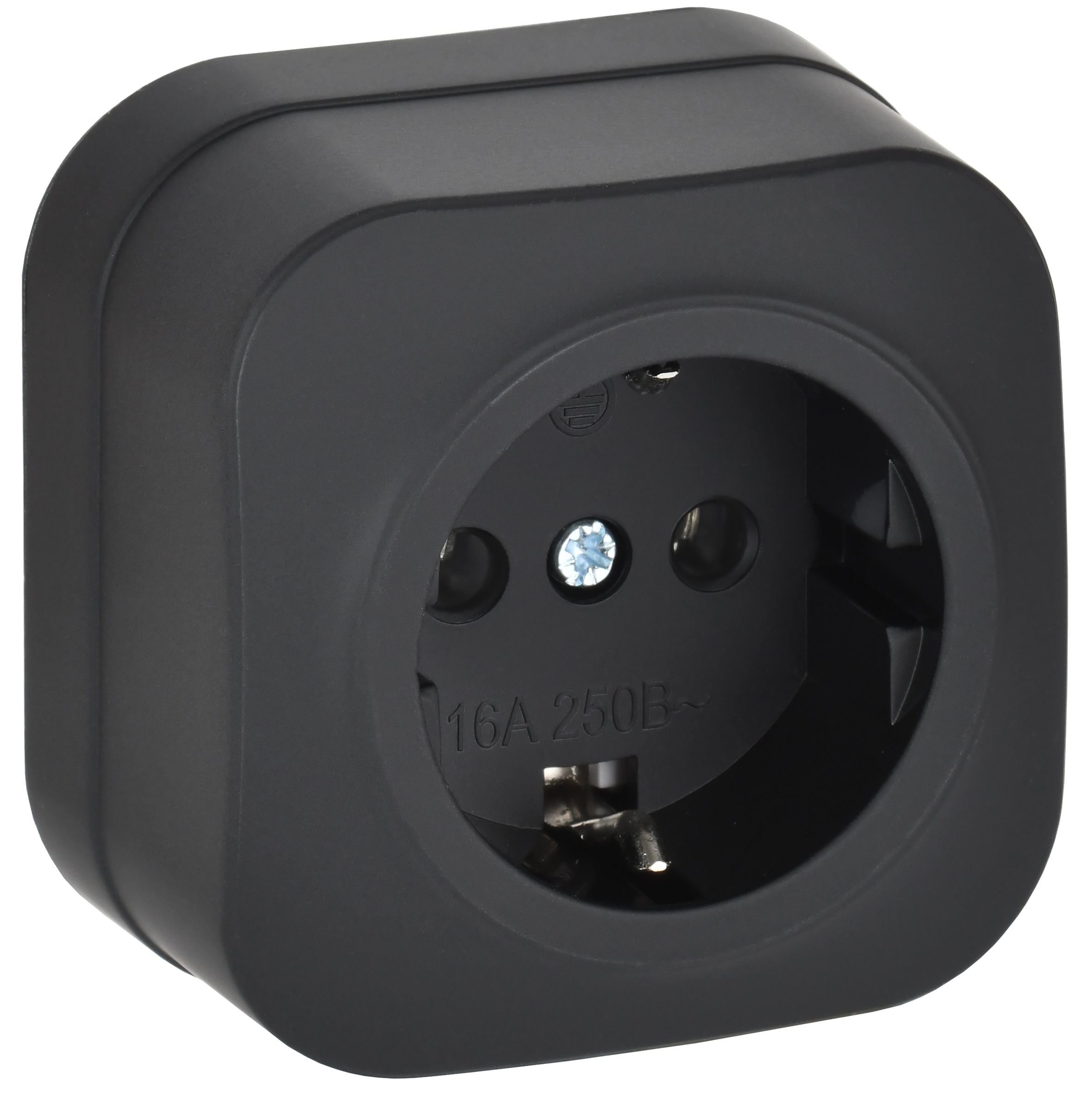 GLORY Розетка 1-местная для открытой установки с заземлением без защитных шторок 16А РС20-3-ХЧм черный матовый IEK ERH11-K02M-16