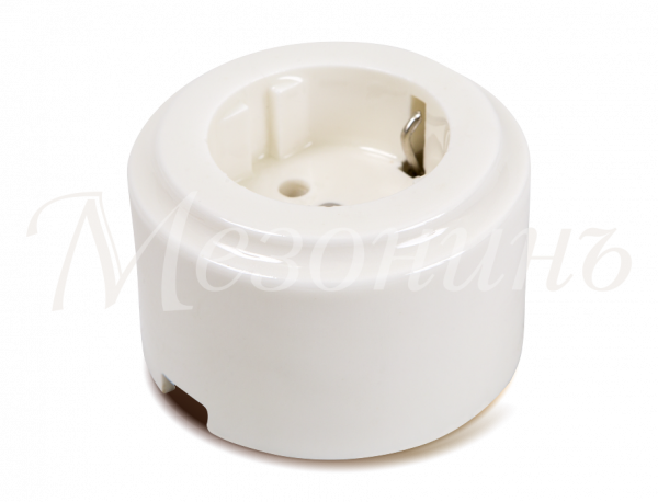 Розетка ретро фарфоровая, двухполюсная, с заземляющим контактом, коллекция "CILINDRO" , цвет - белый