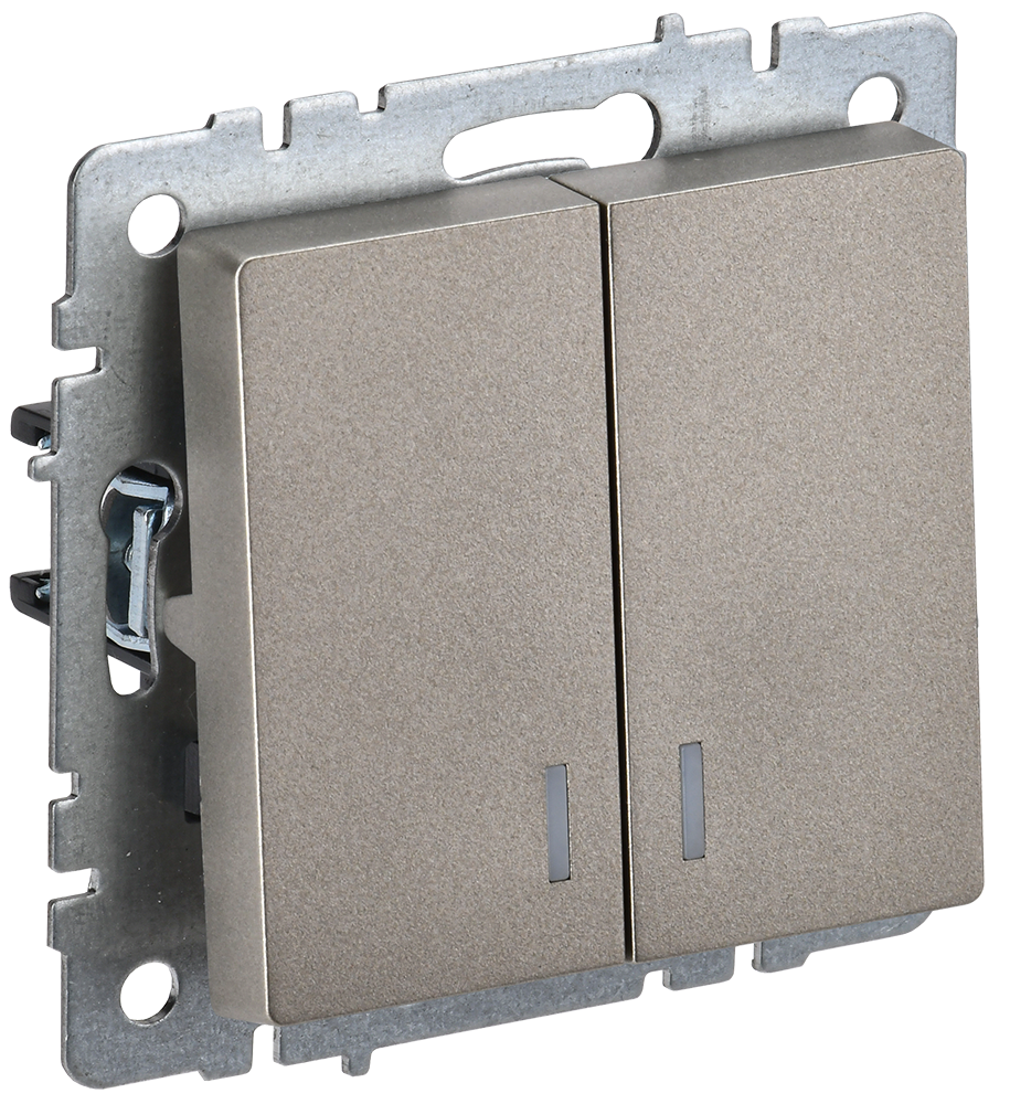 BRITE Выключатель 2-клавишный с индикацией 10А ВС10-2-1-БрШ шампань IEK BR-V20-1-10-K37