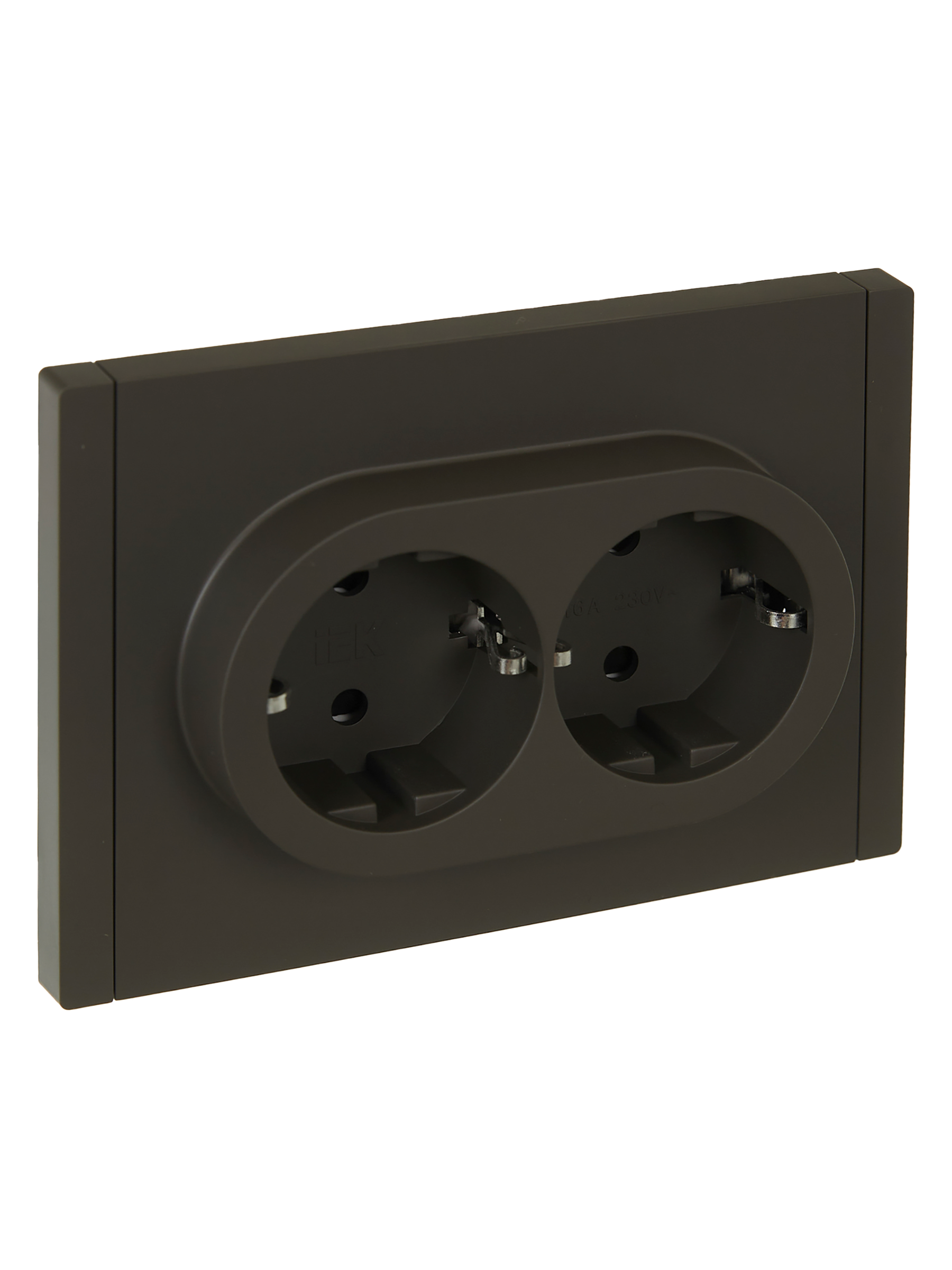 FORTE&PIANO Розетка 2-местная с заземлением с защитными шторками безвинтовое крепление 16А FP323 серый IEK FP-R24-16-1-K03