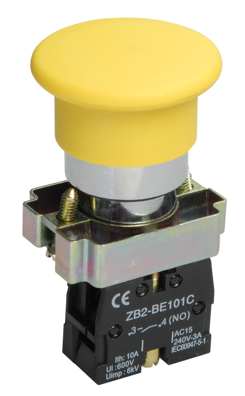 Кнопка управления LAY5-BC51"Грибок" без подсветки желтая 1NO IEK
