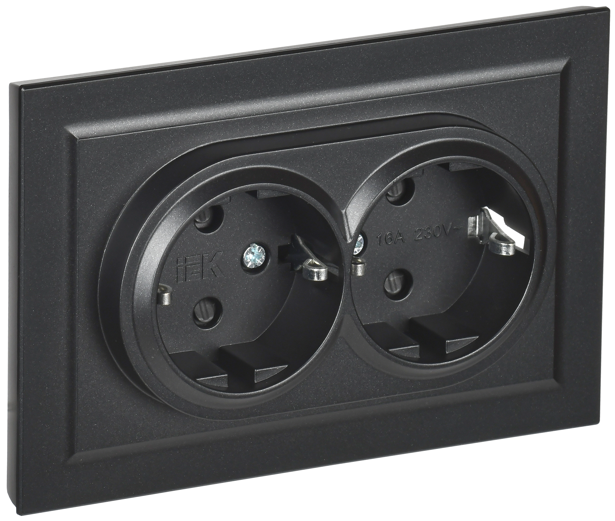 BRITE Розетка 2-местная с заземлением с защитными шторками 16А в сборе РСш12-3-БрЧ черный IEK BR-R24-16-K02-F