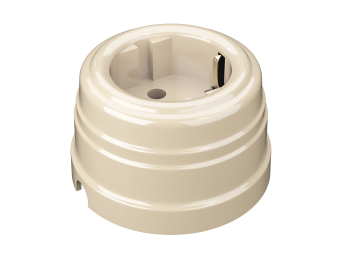 Розетка ретро пластиковая, двухполюсная, с заземляющим контактом, IP20, цвет - слоновая кость