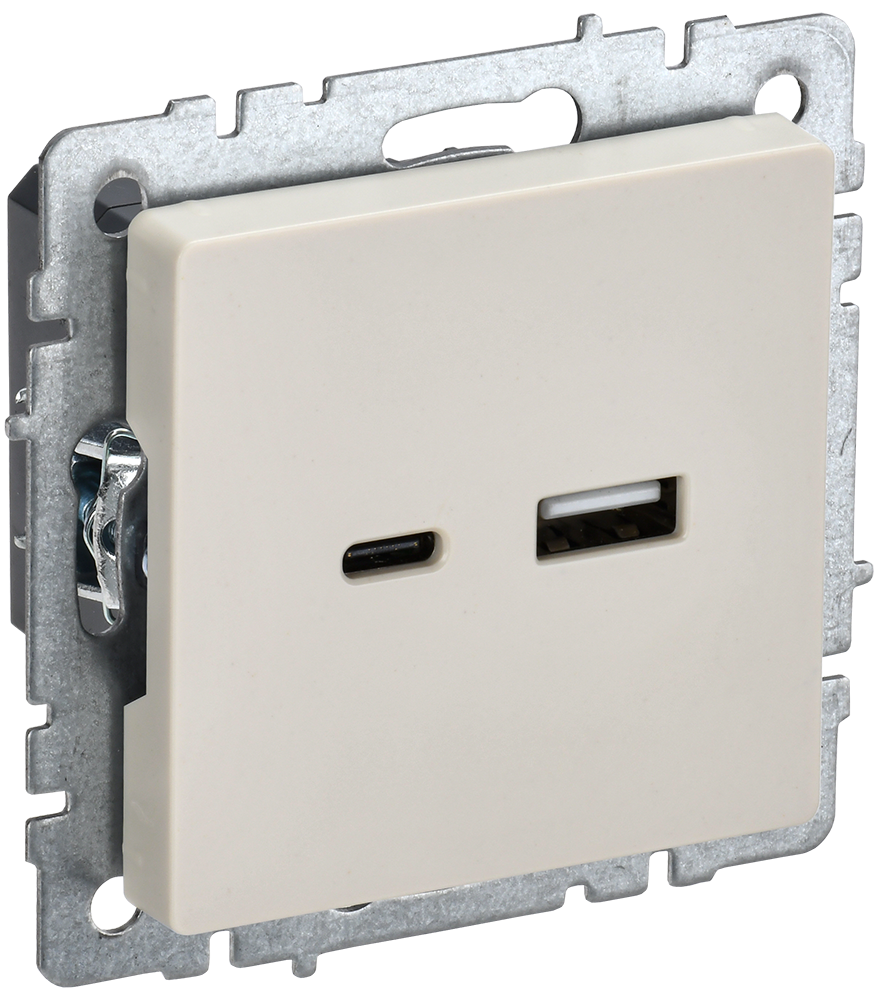BRITE Розетка USB A+C 18Вт РЮ11-1-БрКр бежевый IEK