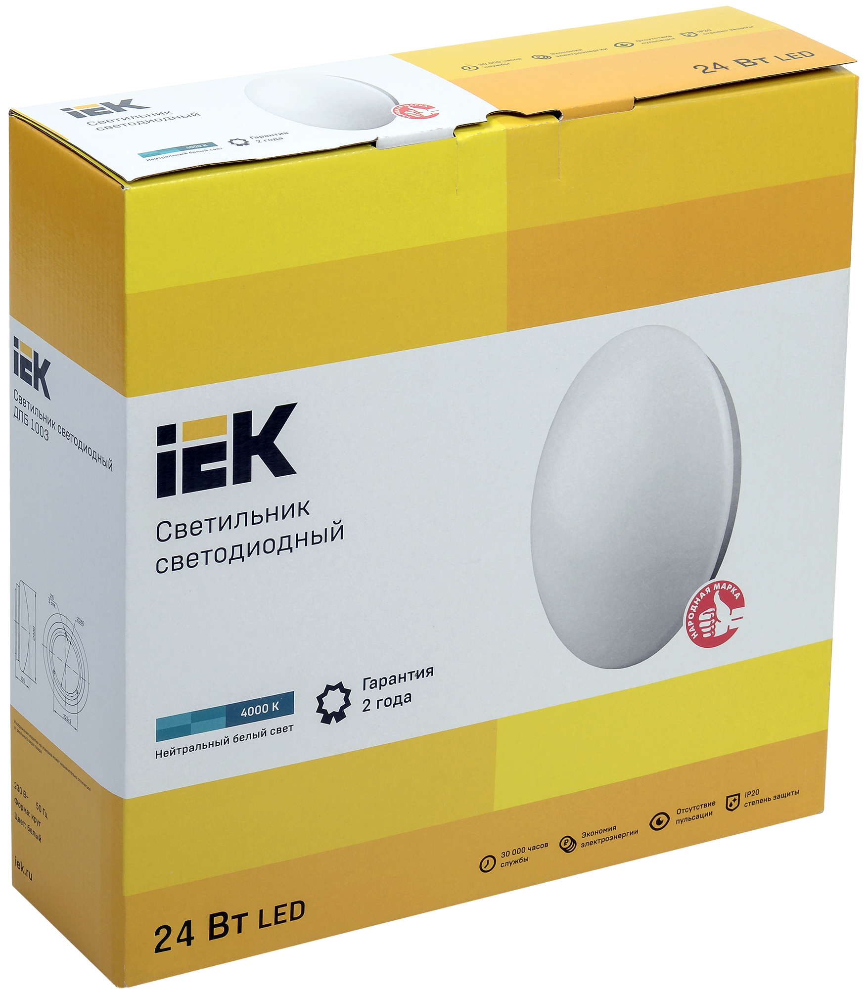 Светильник светодиодный ДПБ 1003 24Вт IP20 4000K круг белый IEK