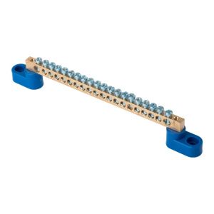 Шина "0" N (6x9мм) 20 отв. латунь 2 синих угловых изолятора розн. стикер EKF sn0-2-63-20-r