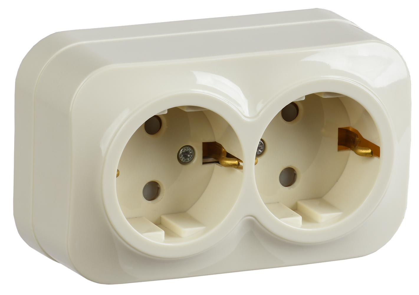GLORY Розетка 2-местная для открытой установки с заземлением с защитными шторками 16А РСш22-3-ХК кремовый IEK ERH24-K33-16