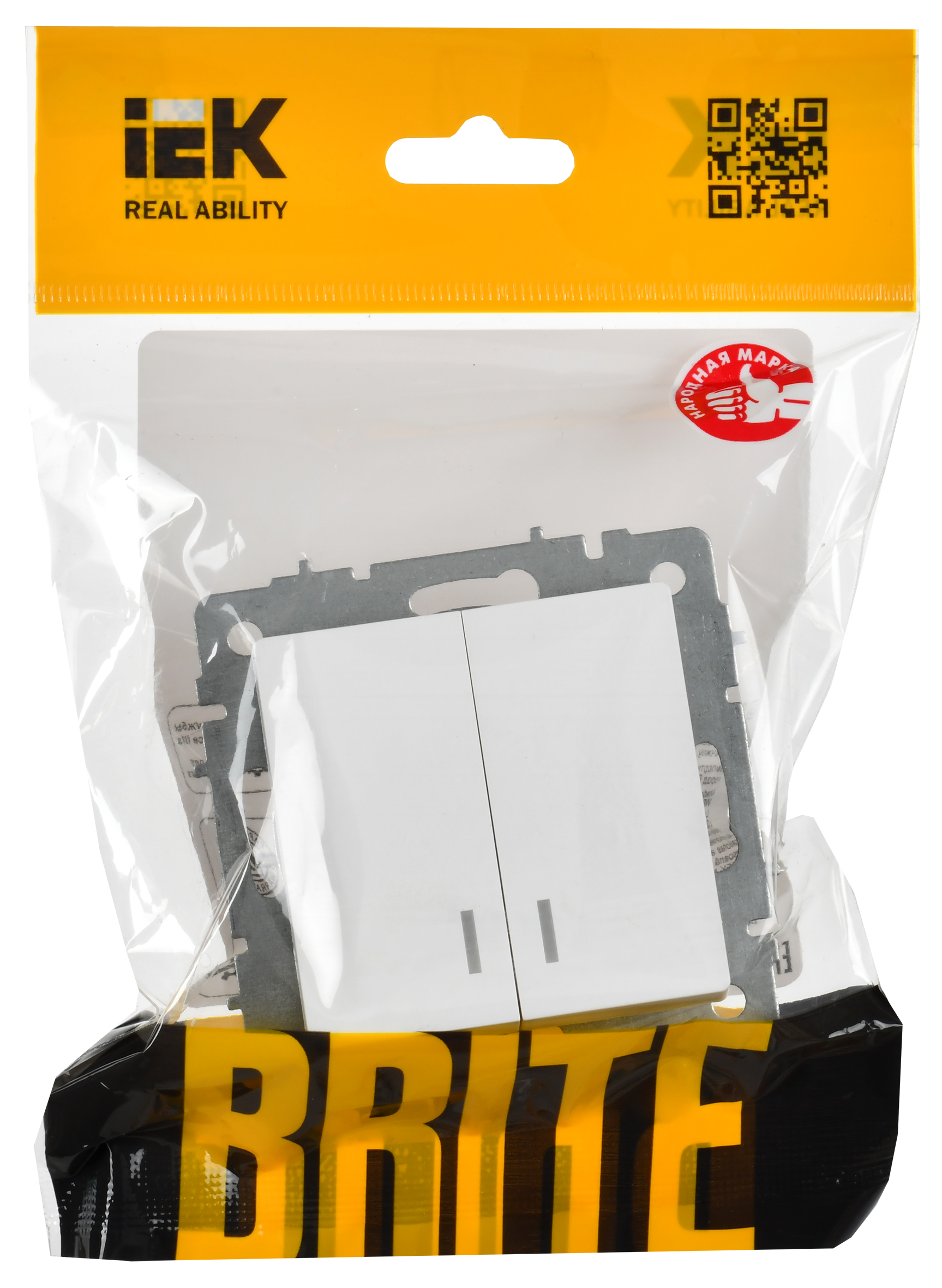 BRITE Выключатель 2-клавишный с индикацией 10А ВС10-2-1-БрАБ арктический белый IEK - Фото 2