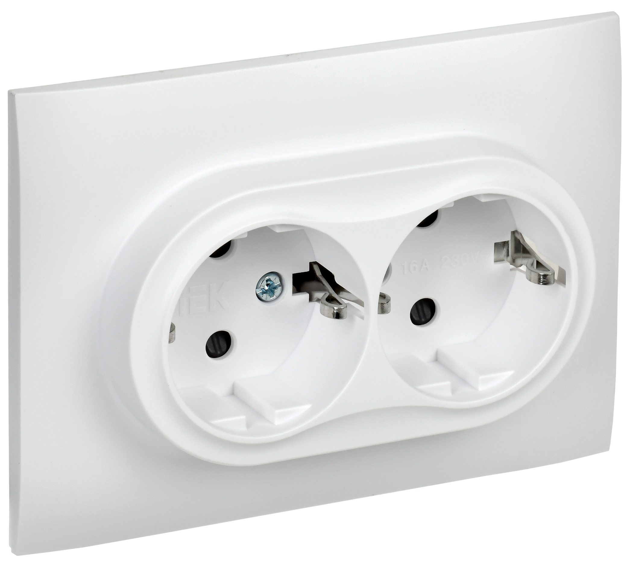 SKANDY Розетка 2-местная с заземлением с защитными шторками 16А в сборе SK-R07W арктический белый IEK SK-R24-16-K01-F