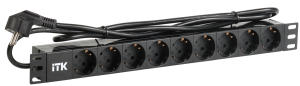 ITK PDU 9 розеток DIN49440 (нем. станд.) 1U, шнур 2м вилка DIN49441 (нем. станд.), алюминиевый профиль, черный PH22-9D1