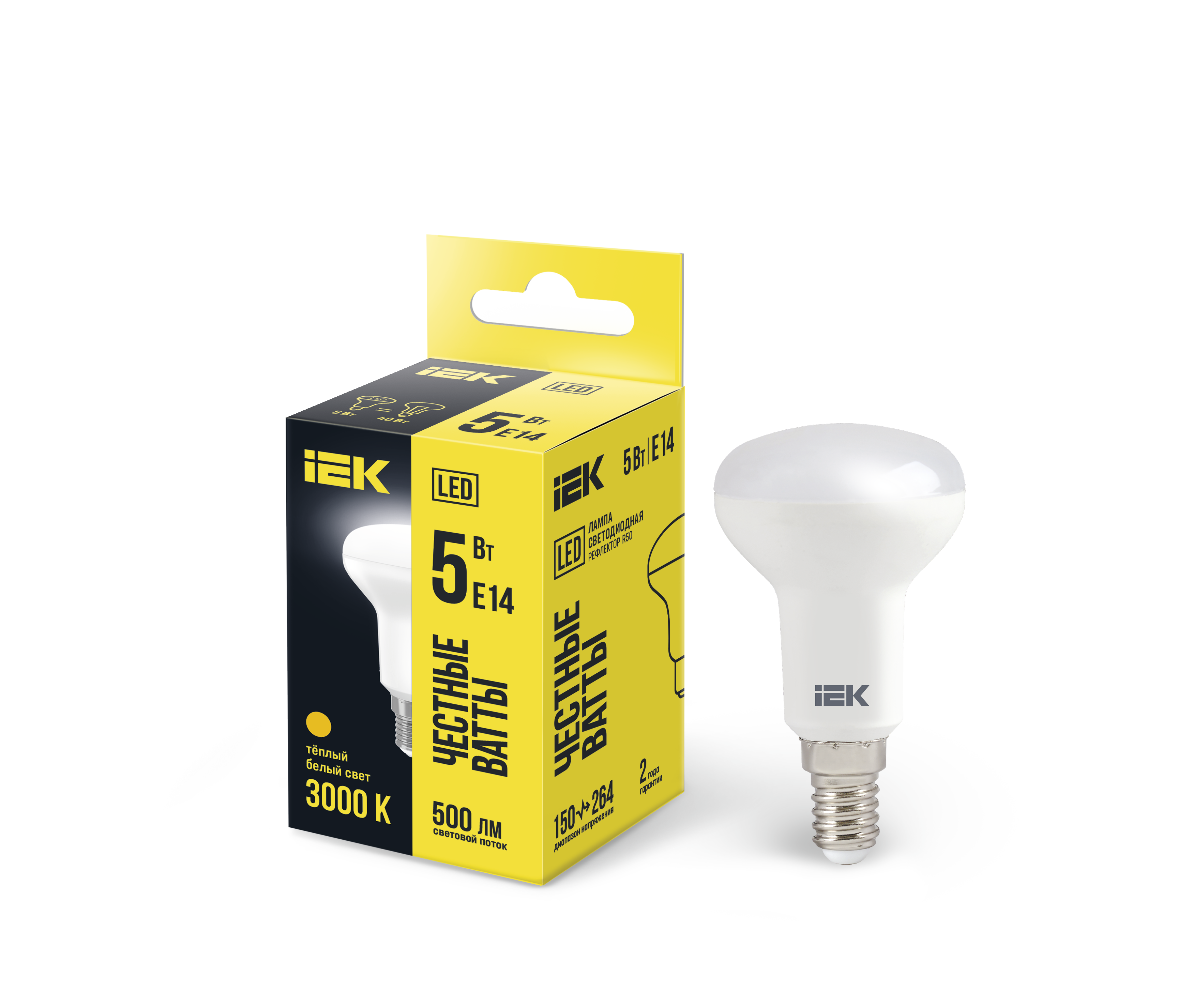 Лампа светодиодная R50 рефлектор 5Вт 230В 3000К E14 IEK LLE-R50-5-230-30-E14
