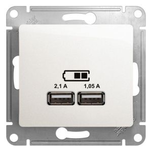 Розетка USB 2-м СП Glossa тип A+A 5В/2100мА 2х5В/1050мА механизм перламутр. SE GSL000633 504574