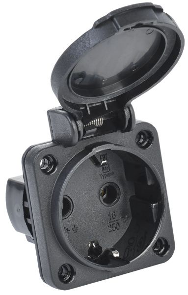 MAGNUM Розетка панельная SCHUKO РП14-3 с крышкой IP54 черный IEK PSN71-016-3-2-54-K02