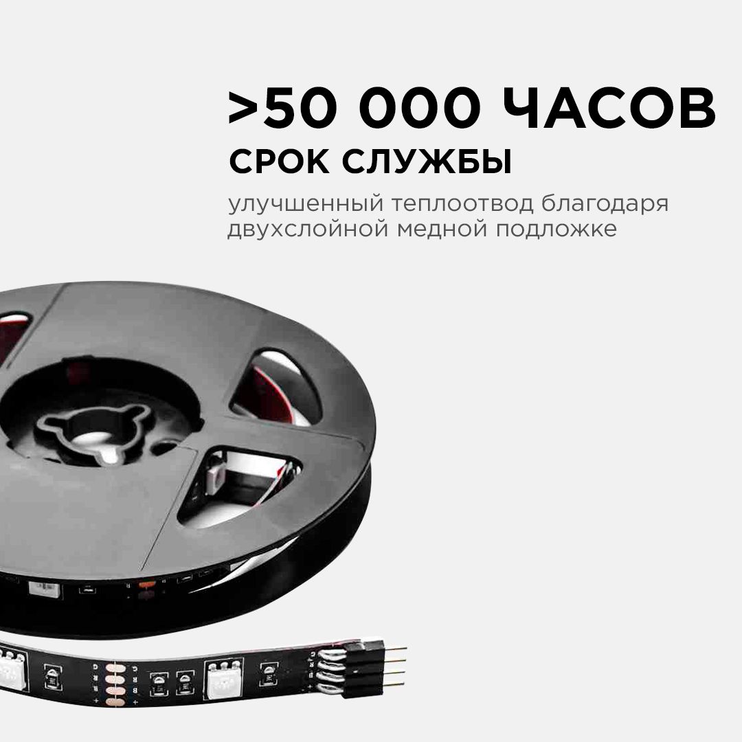 Комплект светодиодной ленты (ТВ подсветка) smd5050 30д/м 5В IP20 0,5м RGB Apeyron - Фото 3
