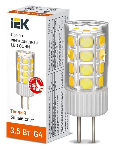 Лампа светодиодная CORN капсула 3,5Вт 230В 3000К керамика G4 IEK LLE-CORN-4-230-30-G4