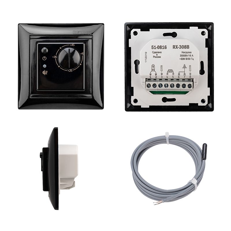 Терморегулятор механический RX-308B черный (совместим с Legrand серии Valena) REXANT - Фото 2