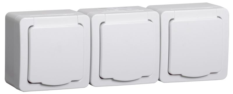 Розетка 3-местная для открытой установки РСб23-3-ГПБб с заземляющим контактом IP54 ГЕРМЕС PLUS белый IEK ERMP32-K01-16-54-EC