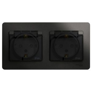 Розетка 2-м СП 2мод. Glossa 16А IP44 с заземл. защ. шторки в сборе антрацит SE GSL000747 485847