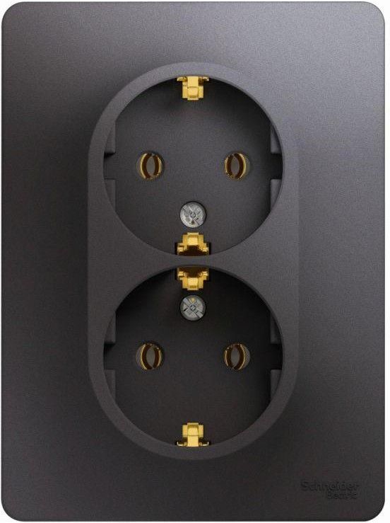 Розетка 2-м СП Glossa 16А IP20 250В с заземл. в сборе графит SE GSL001324