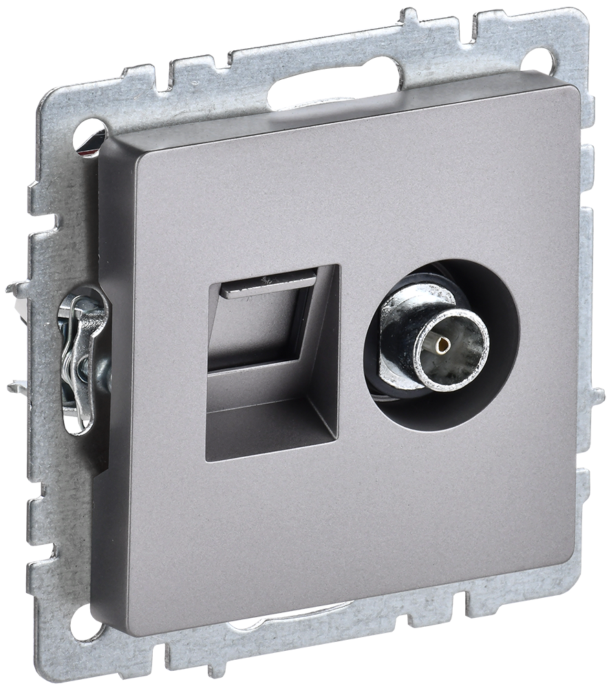 BRITE Розетка двойная TV+RJ45 кат.5E РТВ/РК12-БрС сталь IEK BR-AK20-1-K46