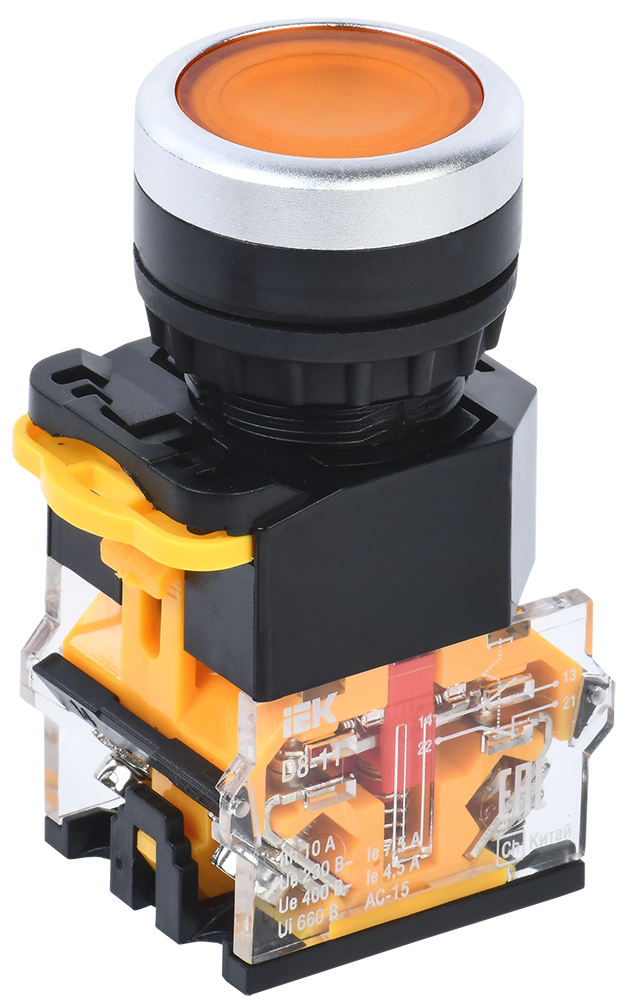 Кнопка управления D8-11 d=22мм 1з+1р желтая IEK