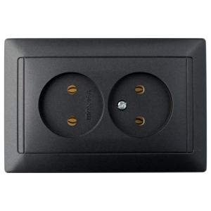 Розетка штепсельная двухместная скрытой установки РС16-307 графит 10386BY