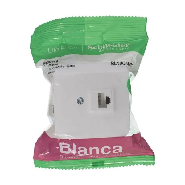 Розетка компьютерная 1-м ОП Blanca RJ45 кат.5E с изолир. пластиной бел. SE BLNIA045001 - Фото 3