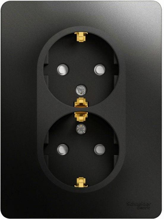 Розетка 2-м Glossa 16А с заземл. защ. шторки в сборе антрацит SE GSL000726