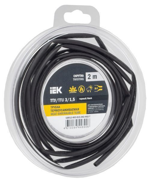 Трубка термоусадочная ТТУ нг-LS 3/1,5 черная (2м/упак) IEK UDR12-003-D15-002-K02-T