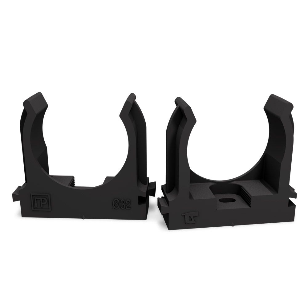 Крепеж-клипса для труб атмосферостойкая для монтажного пистолета черная в п/э d32 мм (25шт/500шт уп/