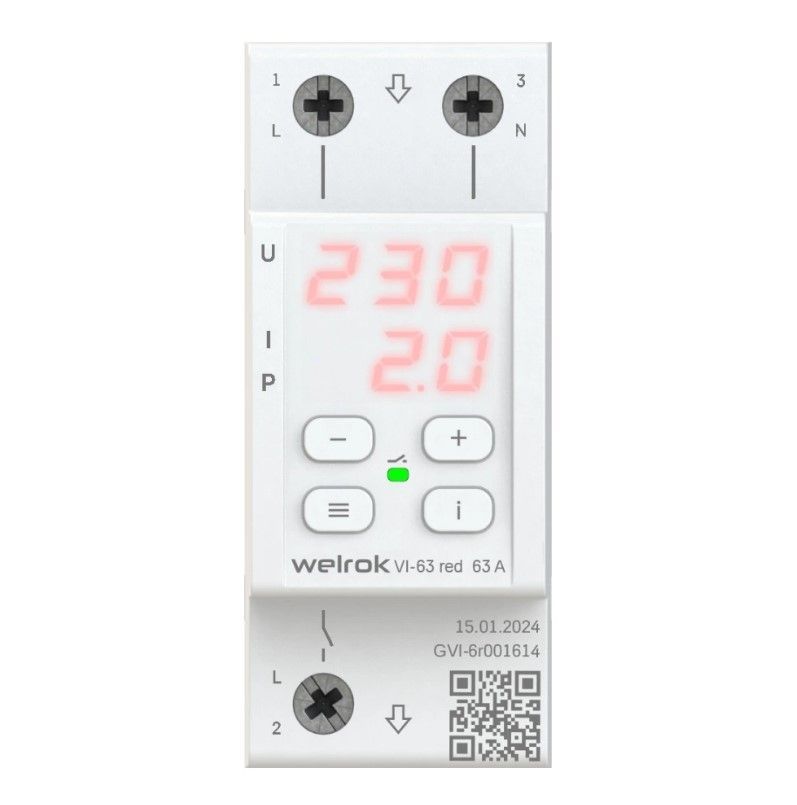 Реле напряжения с контролем тока welrok VI-63 red 4660251140281
