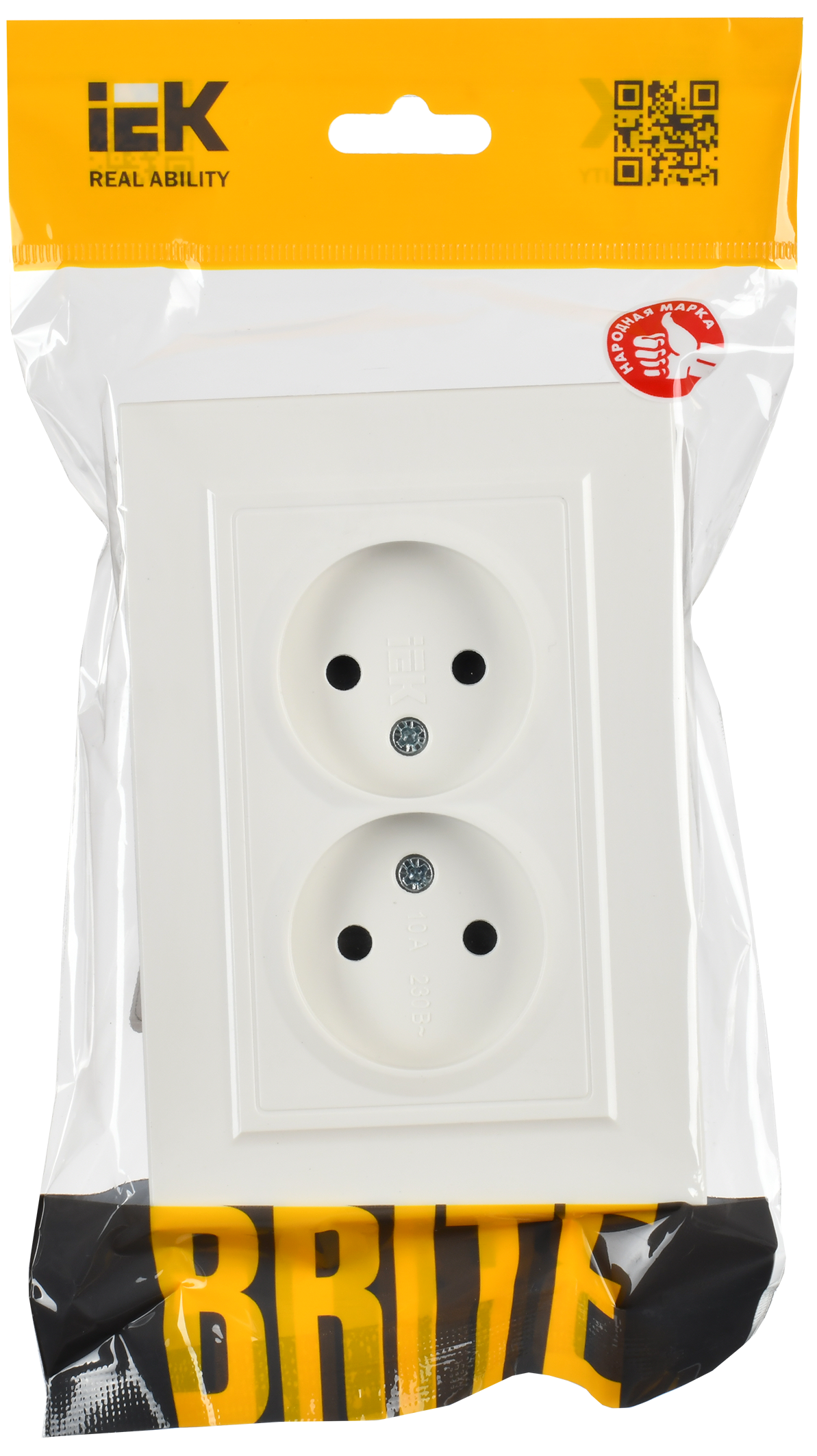 BRITE Розетка 2-местная без заземления с защитными шторками 10А в сборе РСш12-2-БрБ белый IEK - Фото 2