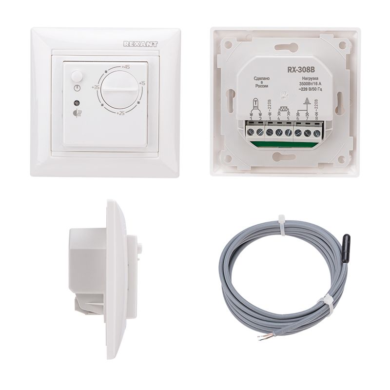 Терморегулятор механический RX-308B белый (совместим с Legrand серии Valena) REXANT - Фото 2