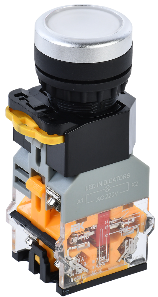 Кнопка управления D8-11D d=22мм 1з+1р с подсветкой белая IEK