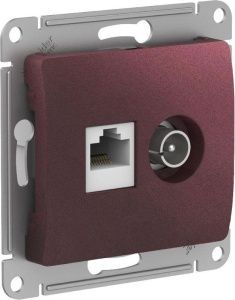 Розетка компьютерная + телевизионная 2-м Glossa RJ45 кат.5E + TV механизм баклажан. SE GSL001189 1402926