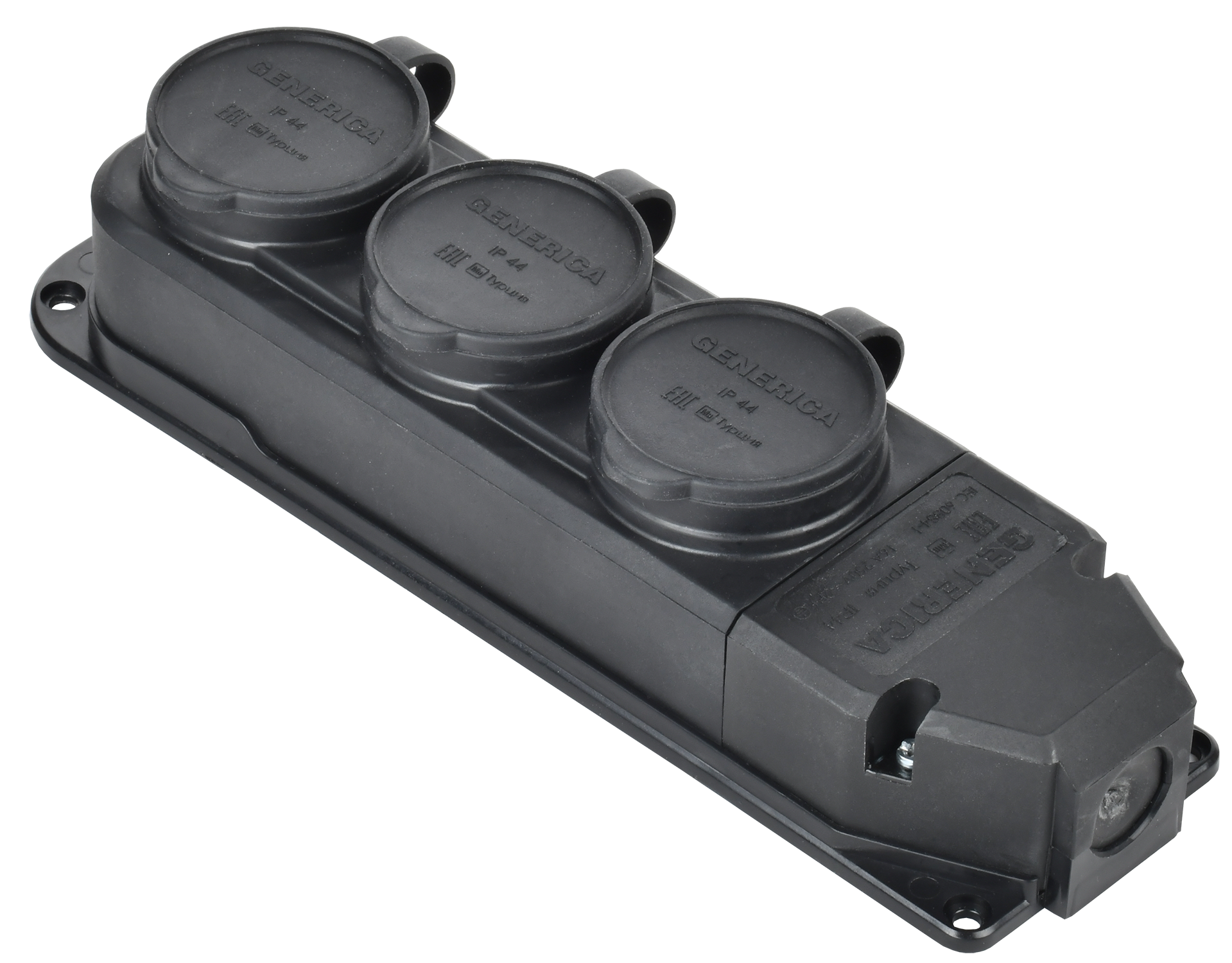 Розетка (колодка) трёхместная с защитной крышкой IP44 каучук черная GENERICA ERK20-016-03-44-K02-G