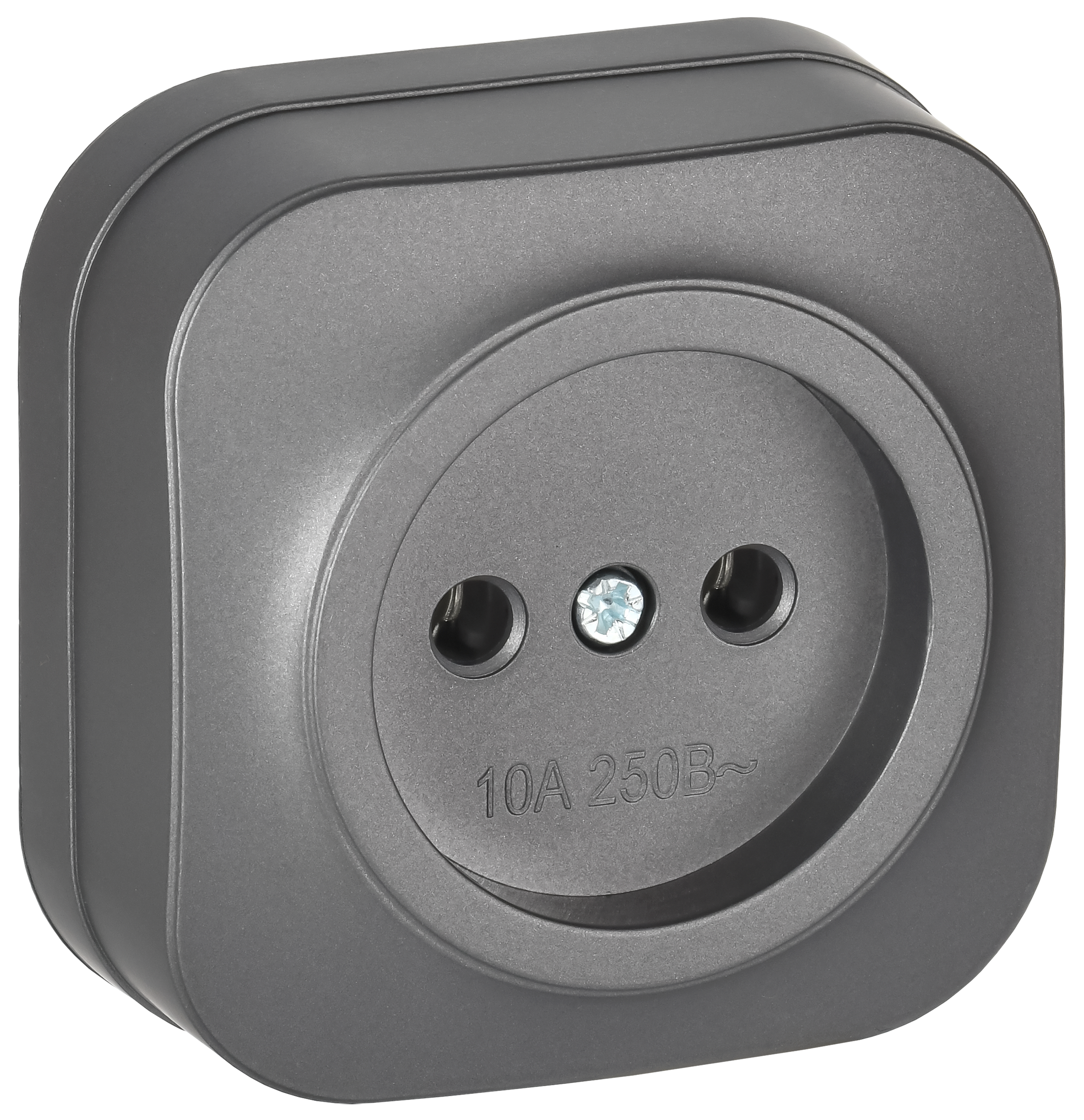 GLORY Розетка 1-местная для открытой установки без заземления без защитных шторок 10А РС20-2-ХСм сталь матовый IEK ERH10-K46M-10