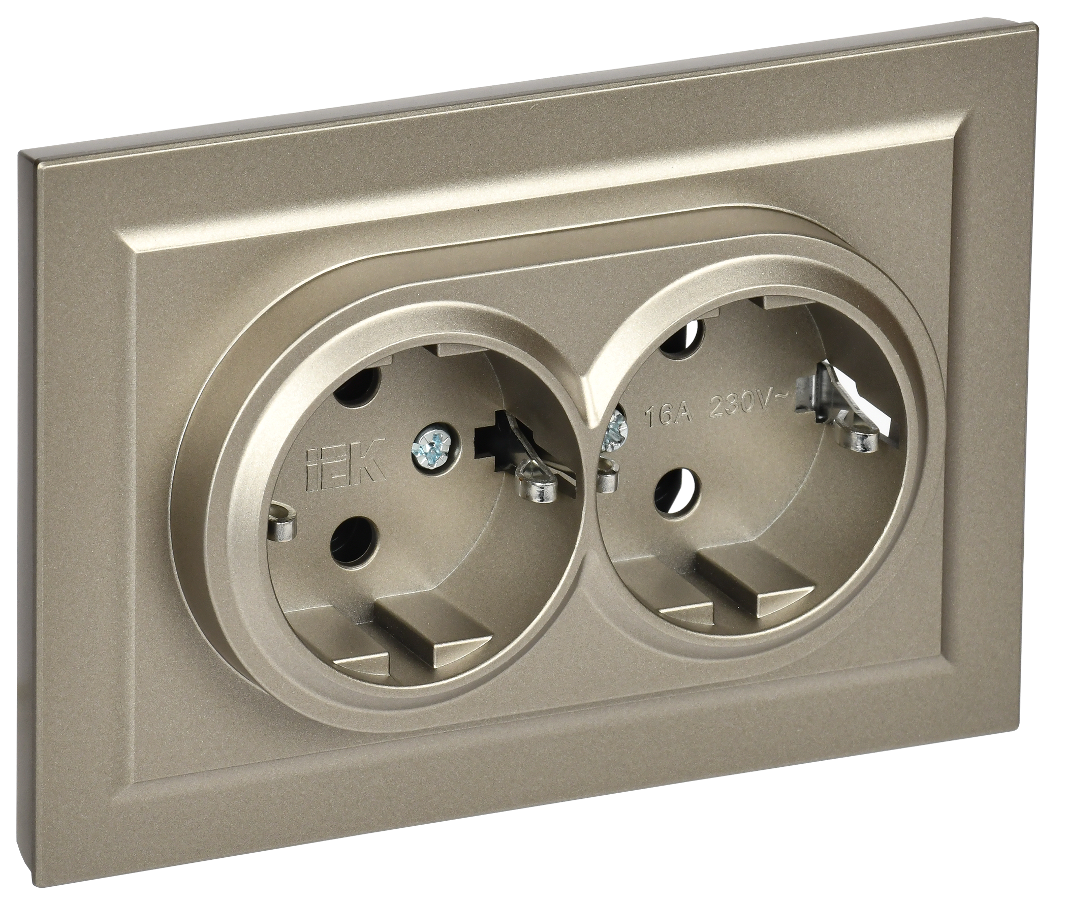 BRITE Розетка 2-местная с заземлением без защитных шторок 16А в сборе РС12-3-БрШ шампань IEK BR-R21-16-K37-F